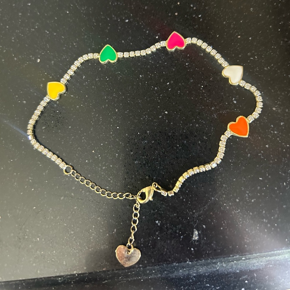 Multicolor Heart Charm Anklet Bracelet